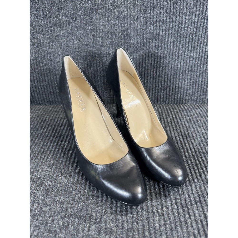Lauren Ralph Lauren Black Leather Pumps Heels Round Almond Toe Classic 8B